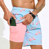 cheap Animals &amp; Birds-Men&#039;s Flamingo Bird Lined Shorts 2 in 1 Board Shorts Swim Shorts Mid Waist Hawaiian Vacation Holiday Beach Wear Side Pockets With Compression Liner Elastic Drawstring Waist Designer Clothing Apparel
