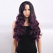 abordables Perruques Synthétiques Sans Bonnet-Perruque Synthétique Ondulé Tissage bouclé Coupe Dégradée Avec Frange Fabriqué à la machine Perruque 28 pouces A1 Cheveux Synthétiques Femme Classique Confortable Dégradé de Couleur Multicolore