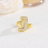 cheap Gifts-Personalized Letter Ring, Gift for Mom, 18K Gold Plated Adjustable Ring, Copper with Zircon, Open Band Initial Ring, Elegant and Stylish Jewelry for Women
