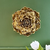 economico sculture murali-Decorazione da parete a forma di fiore a 8 strati, decorazione da parete in resina dorata vintage, ornamento artigianale fatto a mano per la decorazione di pareti di case e negozi