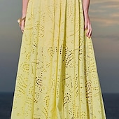preiswerte Elegante Blumenkleider-Damen kleid lang Zweiteiliges Kleid Elegant Modisch Urlaub Verabredung Ausgehen Regular Fit Glatt Ärmellos Rundhalsausschnitt Schwarz Weiß Gelb Rosa Sommer