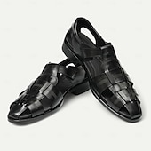cheap Premium Leather Sandals-Luxury Men&#039;s Brown Leather Fisherman Sandals - Elegant Dress Footwear with Woven Straps
