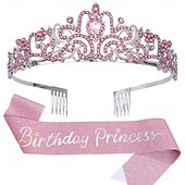 economico Forniture per Festa di Compleanno-set di accessori da 2 pezzi per compleanno principessa - cerchietto e fascia con strass per donne e ragazze