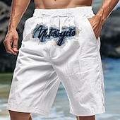 economico Vacanza-Per uomo Shorts Shorts di Lino Pantaloncini Estivi Shorts da Spiaggia Ricamato Coulisse Elastico in vita Semplice Comodità Traspirante Lunghezza al ginocchio All&#039;aperto Quotidiano Spiaggia Moda
