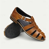 cheap Premium Leather Sandals-Men&#039;s Classic Brown Leather Fisherman Sandals - Versatile Summer Footwear for Casual Outings
