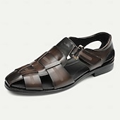 cheap Premium Leather Sandals-Luxury Men&#039;s Brown Leather Fisherman Sandals - Elegant Dress Footwear with Woven Straps