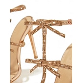 voordelige Hakken Sandalen-Gouden stiletto sandalen met bandjes - glinsterende hoge hakken met strikknoop voor een elegante avond en gala