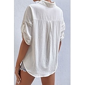 Women's Shirt Cotton Linen Shirts Button Up Blouse Plain Basic Casual Short Sleeve Shirt Collar Regular Tops Holiday Going out Buttons Pocket Black White Navy Blue Khaki Gray Summer cheap Shirts-Women's Shirt Cotton Linen Shirts Button Up Blouse Plain Basic Casual Short Sleeve Shirt Collar Regular Tops Holiday Going out Buttons Pocket Black White Navy Blue Khaki Gray Summer