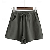 abordables Short en lin et coton-Femmes Short en coton et lin Shorts Slacks Streetwear Occasionnel Court Naturel Uni Avec Poches Conception à cordon élastique Confortable Vacances Rue Carmin Vert forêt Bleu ciel clair Gris Été Coupe