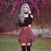 זול תחתונים-רטרו\וינטאג' פאנק &amp; גותיות שנות ה-80 מיני חצאיות כוכב פופ כִּסֵא נַדנֵדָה מותן גבוה משובץ דמקה תחפושות בגדי ריקוד נשים האלווין (ליל כל הקדושים) קרנבל מפלגה מבוגרים חצאית אביב קיץ