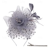 baratos Capacete de Casamento-Peça para Cabeça Tule Penas Casamento Festa de Noite Elegante Casamento Com Penas Capacete Chapéu
