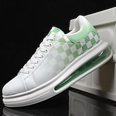 abordables Occasionnel-Baskets tendance à carreaux blancs et verts pour hommes avec semelle coussinée - chaussures décontractées élégantes pour le printemps et l&#039;été