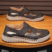 voordelige Buitensandalen-Bruine kunstleren outdoor sportsandalen voor heren met ademende perforaties en duurzame grip voor wandelen en trekking
