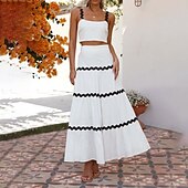 preiswerte Abschlusskleider-Damen Midikleid Weißes Kleid Abschlusskleid Zweiteiliges Kleid Mode Geburtstag Abschlussfeier Date Normale Passform Farbblock Ärmellos Spaghettiträger Hellgelb Weiß Sommer