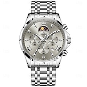 abordables Relojes de Cuarzo-OLEVS 3653 Reloj para Hombre Reloj de Cuarzo Reloj Cronógrafo Multifuncional para Hombre Impermeable a 30M Luminiscente Fase Lunar Reloj de Acero