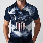 cheap Independence Day Shirts-Men&#039;s American US Flag Eagle Patriotic Shirt Casual Shirt Button Up Shirt Short Sleeve Army Militray Outdoor Vacation Streetwear Summer Spring Turndown 3D Print Collared Shirts Dark Blue