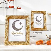 cheap Picture Frames-Ramadan Gold Resin Photo Frame, Vintage Picture Frame 4x6, 5x7, 6x8 Inch, Horizontal and Vertical Display, Islamic Festive Home Decor for Bedroom, Study, Office Desk