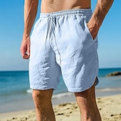 baratos Feriado-Homens Calção Shorts de linho Shorts de verão Shorts de praia Com Cordão Cintura elástica Tecido Conforto Respirável Comprimento do joelho Ao ar livre Diário Feriado Moda Havaiana Preto Azul Marinha