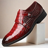 abordables Officiel-Homme Chaussures Monk Motif Crocodile Cuir PU Respirant Confortable Antidérapant Boucle Noir Rouge Dorée Automne Hiver
