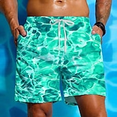 cheap Ocean Print-Men&#039;s Ocean Waves Swim Trunks Swim Shorts Board Shorts Mid Waist Streetwear Hawaiian Beach Vacation Wear Side Pockets Mesh Lining Elastic Drawstring Waist Designer Clothing Apparel