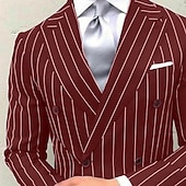 tanie Garnitury półformalna-Męskie garnitury ślubne czarne burgundowe moda biznesowa w paski rozmiar plus dwa kawałki podwójnie zapinane na sześć guzików