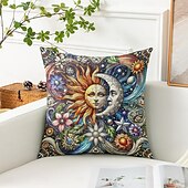 baratos estilo boho-Capa de Almofadas Decorativas Sol e Lua 1PC Mandala Boêmio Macio Quadrado Capa de Almofada para Quarto Sala de Estar Sofá Cadeira