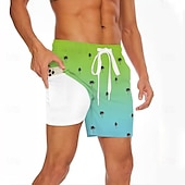 cheap Tropical Plants &amp; Flowers-Men&#039;s Coconut Tree Gradient Color Lined Shorts 2 in 1 Board Shorts Swim Trunks Mid Waist Hawaiian Beach Wear Side Pockets With Compression Liner Elastic Drawstring Waist Designer Clothing Apparel