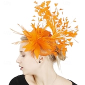 baratos Capacete de Casamento-Peça para Cabeça Penas Sinamay Casamento Festa de Noite Elegante Casamento Com Penas Capacete Chapéu