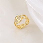 voordelige Geschenken-gepersonaliseerde letterring, cadeau voor moeder, 18k vergulde koperen ring, glad hartontwerp, verstelbare open band met zirkoon, stijlvolle en veelzijdige sieraden voor vrouwen