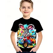 tanie 3D zwierzęta dla chłopca-Dla chłopców 3D Zając Podkoszulek T-shirt Krótki rękaw Lato Wiosna Moda Podstawowy Dzieci 4-12 lat Półgolf Na zewnątrz Codzienny Regularny