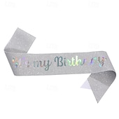 economico Forniture per Festa di Compleanno-fascia per festa di compleanno in tessuto elastico glitterato, fascia &quot;è il mio compleanno&quot;, cintura scintillante per feste per decorazioni per feste di compleanno per bambine