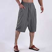 baratos Clássico-Homens Calças Capri Shorts de linho Shorts de verão Shorts de praia Bolsos Com Cordão Cintura elástica Tecido Conforto Respirável Comprimento da panturrilha Ioga Diário Feriado Moda Estilo Clássico