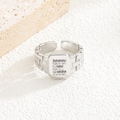cheap Gifts-Personalized Letter Ring, Gift for Mom, Copper with Zircon Alphabet Ring, Vintage-Style Chain Design, Adjustable Open Band, Minimalist Aesthetic Jewelry for Women