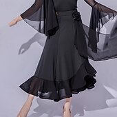 voordelige Oefen Kleding-Ballroomdansen Rokken Pure Kleur Gesplitst Dames Prestatie Opleiding Netstof Melkvezel