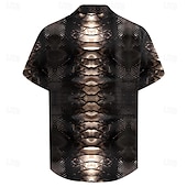  Voor heren Slangenleer patroon Overhemd Overhemd met knopen Korte mouw Casual Donkere Vakantie Dagelijks Avond Feest Zomer Strijkijzer Overhemden met kraag Knop Afdrukken Zwart Bruin