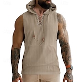 preiswerte Fitness Tank-Tops-Herren Tank Top Weste Unterhemd Ärmelloses Shirt Ärmellos Mit Kapuze Sommer Einfach Mode Designer Urlaub Straße Ausgehen Schwarz Weiß Khaki Top T-Shirt für Herren