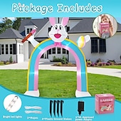abordables Luces de paisaje-Conejito de Pascua inflable de 9.8 pies, cepillo de mano y huevo de Pascua inflable con arcoíris de luz, para interiores y exteriores, patio, jardín, césped, vacaciones familiares, ambiente de fiesta, luz decorativa