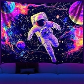 お買い得  ブラックライトタペストリー-ブラックライトタペストリー 輝く 暗闇で光る パーティーUV反応する 惑星 宇宙 宇宙飛行士 トリッピーな霧の自然風景 吊るすタペストリー 壁アート リビングルーム 寝室用壁画