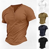 levne Ležérní tričko Henley-Pánské Tričko Tričko Henley Tričko Top Krátké rukávy Bez vzoru Módní Základní Knoflíky Do V Dovolená ulice Jdeme ven Léto Bílá Námořnická modř Hnědá Tričko Henley