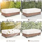 abordables Fundas para Muebles de Patio-Funda impermeable para muebles de patio, tela Oxford 420D, poliuretano recubierto de plata, rectangular e impermeable para mesa y silla, marrón y beige.