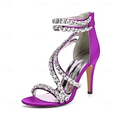 economico Sandali Eleganti-sandali con tacco alto e cinturino in strass bianchi da donna – eleganti scarpe da sposa per cocktail party