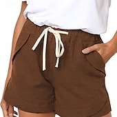 ieftine Bermude-Pentru femei Pantaloni Scurți Pantaloni Șic Stradă Casual Scurt Natural Simplu Buzunar Respirabilitate Απαλό Comfortabil Micro-elastic În aer liber Vacanță Negru Alb Gri Deschis Cafea Vară Fit regulat
