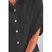 Women's Shirt Cotton Linen Shirts Button Up Blouse Plain Basic Casual Short Sleeve Shirt Collar Regular Tops Holiday Going out Buttons Pocket Black White Navy Blue Khaki Gray Summer cheap Shirts-Women's Shirt Cotton Linen Shirts Button Up Blouse Plain Basic Casual Short Sleeve Shirt Collar Regular Tops Holiday Going out Buttons Pocket Black White Navy Blue Khaki Gray Summer