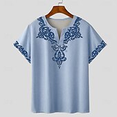 cheap Vintage T shirts-Men&#039;s Bandana Print T shirt Tee Short Sleeve T shirt 3D Print V Neck Shirt Designer Boho Vacation Daily Light Blue Khaki Gray Summer Spring Clothing Apparel Normal S M L XL XXL XXXL