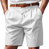 billiga Klassisk-Herr Shorts Linne Shorts Sommarshorts Beach Shorts Ficka Snörning Elastisk midja Slät Komfort Andningsfunktion Kort Semester Helgdag Strand Hawaiisk Boho Svart Vit