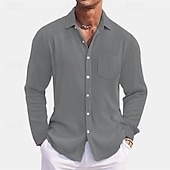 voordelige heren overhemd met knopen-Voor heren Overhemd Zomer overhemd Normaal shirt Strand hemd Overhemd met knopen Zwart Wit Rood Donker Marine Hemelsblauw Lange mouw Effen Revers Vakantie Hawaii Zak Kleding Polyester Modieus Casual