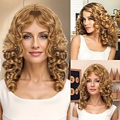 abordables Perruques de fête-Perruque Synthétique Ondulé Tissage bouclé Coupe Asymétrique Avec queue de cheval Fabriqué à la Machine Perruque 20 pouces A1 Cheveux synthétiques Femmes Classique Confortable Dégradé de couleur Blond