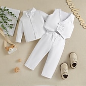 abordables Costume formel pour garçon-3 pièces Costume de Porteur d&#039;Alliance  Garçons Enfants Tout-petit Gilet, chemise et pantalon École Formel Anniversaire Basique Doux Style BCBG Couleur Unie Col en V Blanche Coton