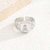 cheap Gifts-Personalized Letter Ring, Gift for Mom, Copper with Zircon Alphabet Ring, Vintage-Style Chain Design, Adjustable Open Band, Minimalist Aesthetic Jewelry for Women