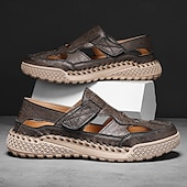 voordelige Buitensandalen-Bruine kunstleren outdoor sportsandalen voor heren met ademende perforaties en duurzame grip voor wandelen en trekking
